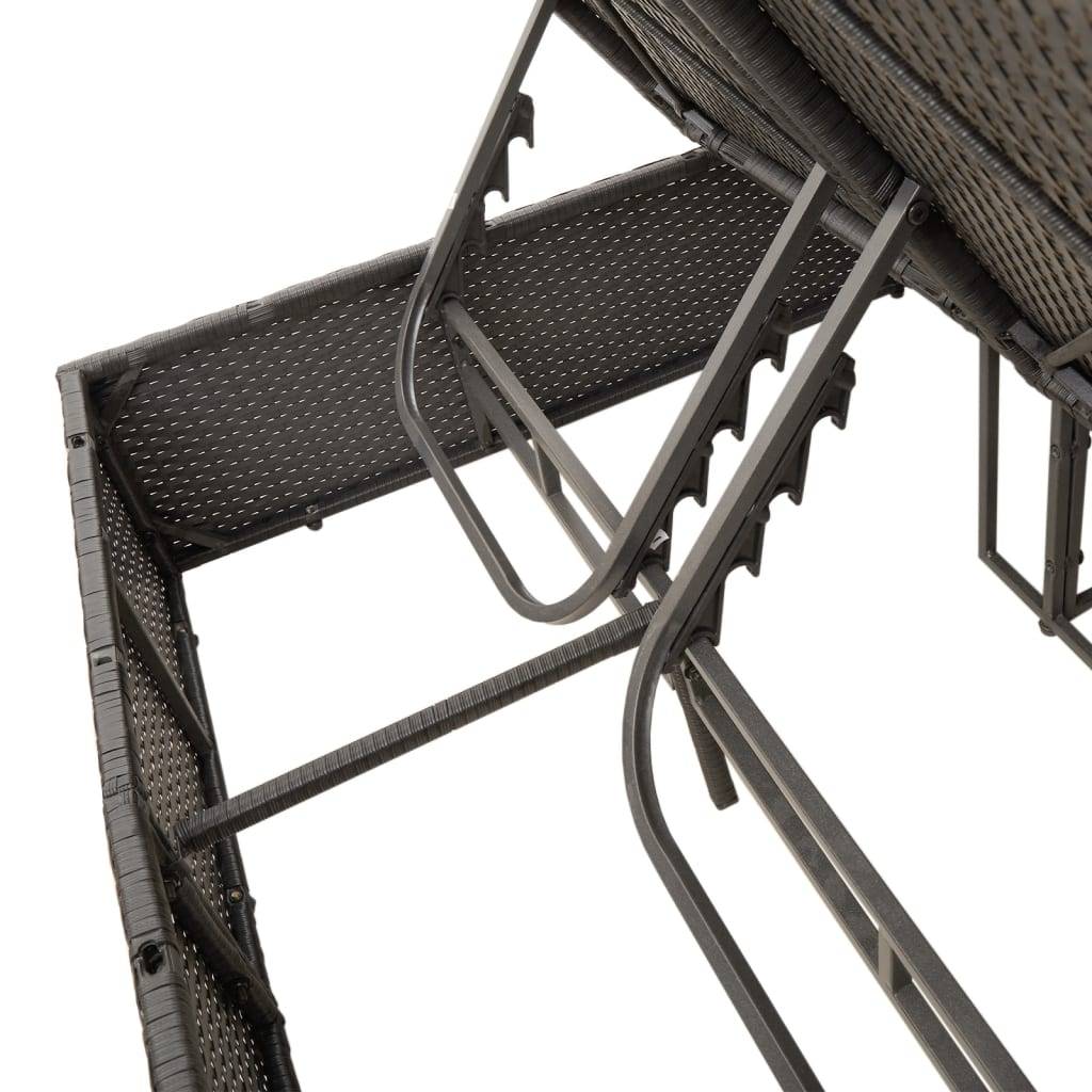 vidaXL Doppel-Sonnenliege mit Kissen&Sonnenschirm Schwarz Poly Rattan