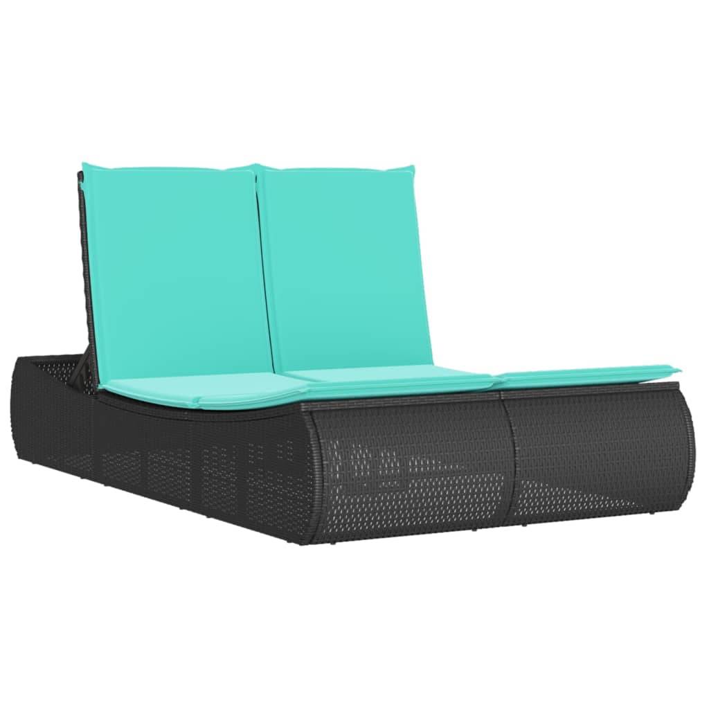 vidaXL Doppel-Sonnenliege mit Kissen Schwarz Poly Rattan