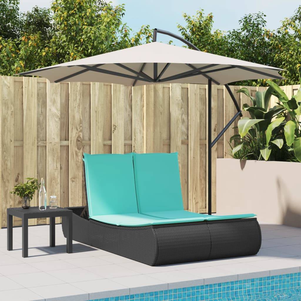 vidaXL Doppel-Sonnenliege mit Kissen Schwarz Poly Rattan