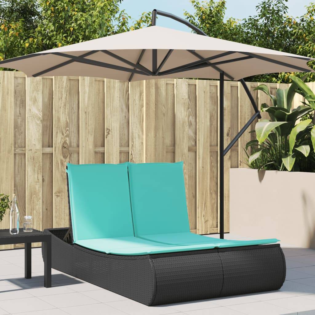 vidaXL Doppel-Sonnenliege mit Kissen Schwarz Poly Rattan