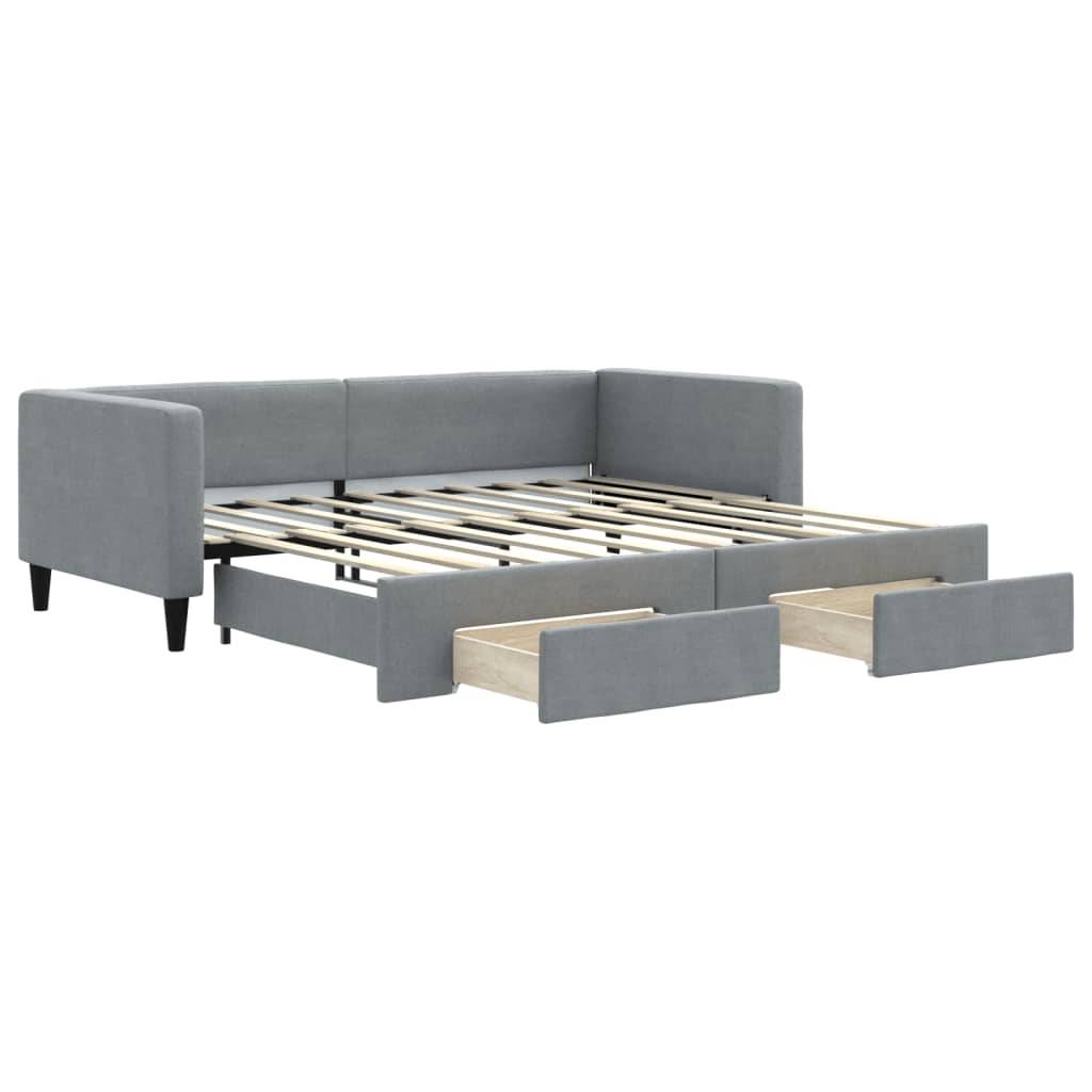 vidaXL Tagesbett Ausziehbar mit Schubladen Hellgrau 100x190 cm Stoff
