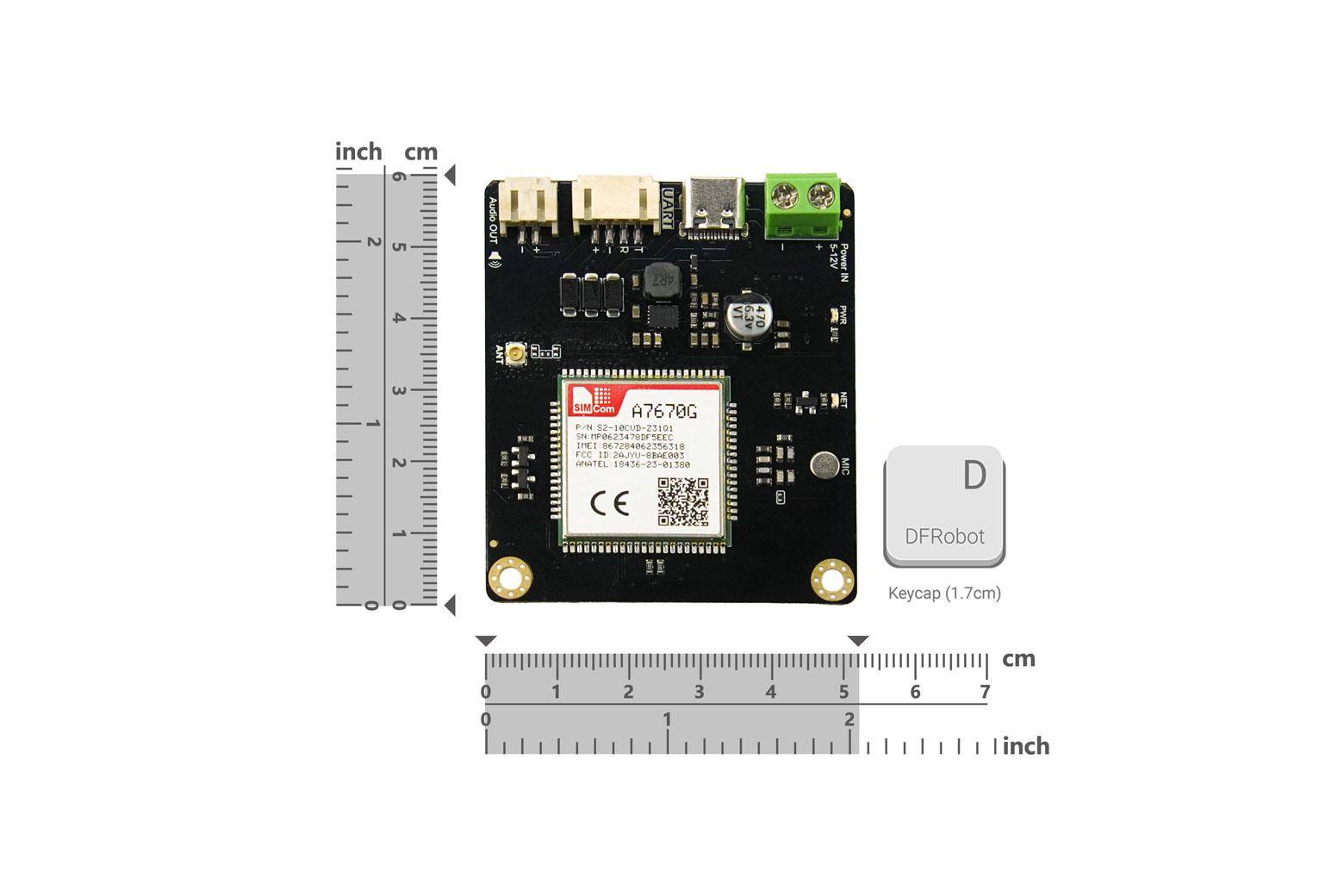 DFRobot Gravity CAT1 A7670G 4G IoT Kommunikationsmodul, LTE-FDD LTE-TDD GSM, UART USB, 5Mbps, 10Mbps