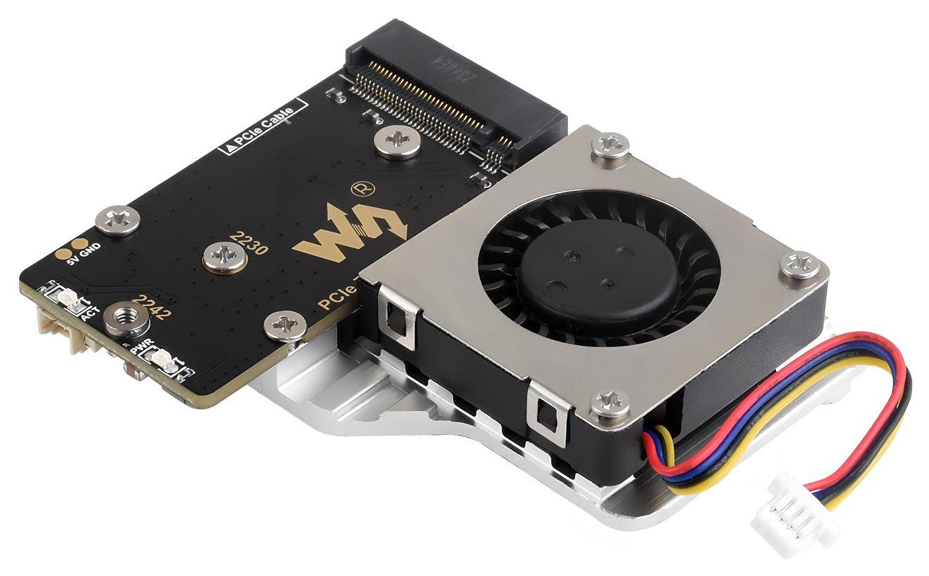 Waveshare PCIe to M.2 Board E für Raspberry Pi 5, unterstützt NVMe SSD 2230/2242, PWM-Lüfter, 5V