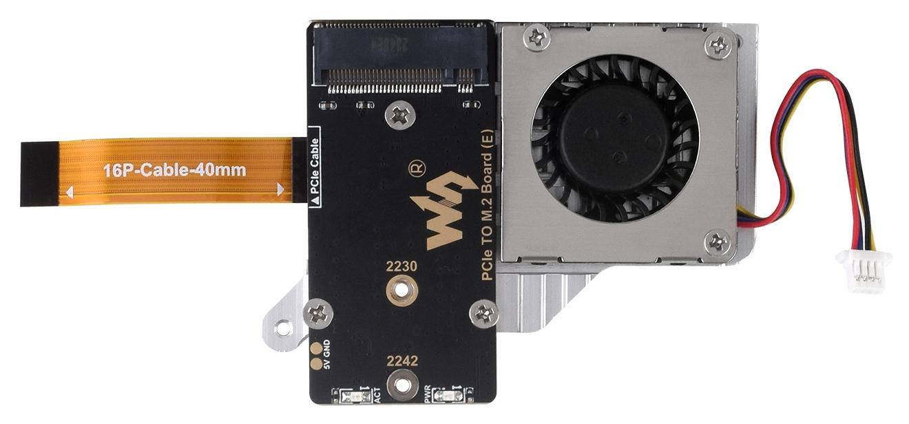 Waveshare PCIe to M.2 Board E für Raspberry Pi 5, unterstützt NVMe SSD 2230/2242, PWM-Lüfter, 5V