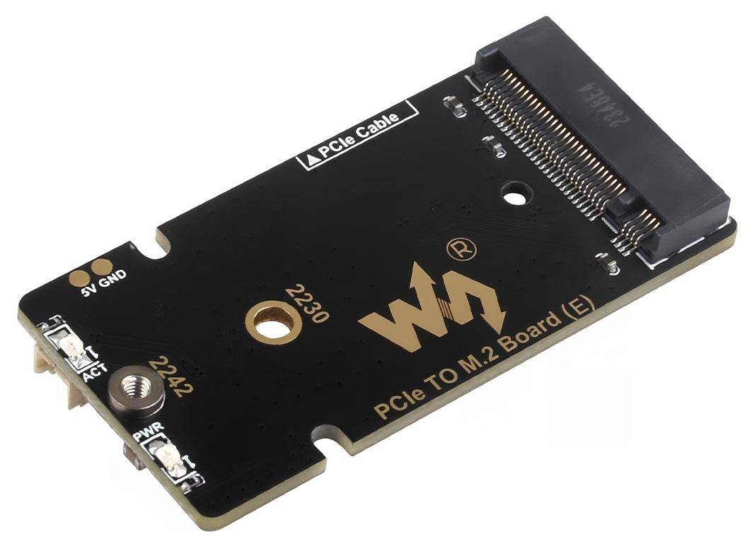 Waveshare PCIe to M.2 Board E für Raspberry Pi 5, unterstützt NVMe SSD 2230/2242, PWM-Lüfter, 5V