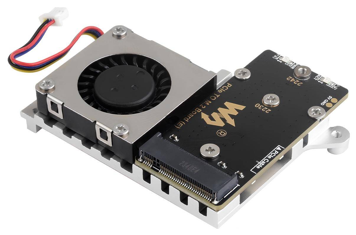 Waveshare PCIe to M.2 Board E für Raspberry Pi 5, unterstützt NVMe SSD 2230/2242, PWM-Lüfter, 5V