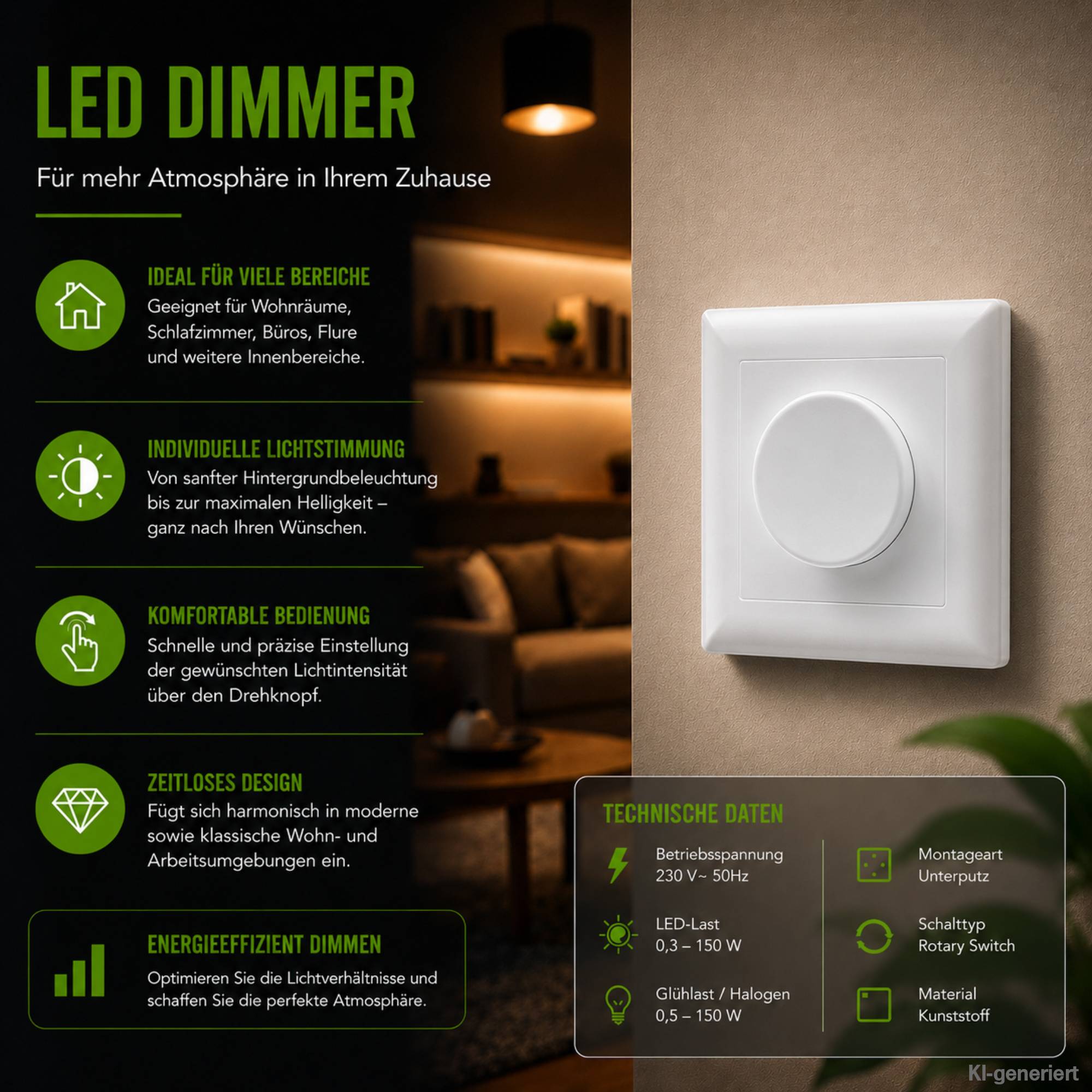 Offgridtec Smart LED Drehdimmer 0,5 - 100W Unterputz Tuya Alexa Dimmschalter für LED und Halogen 0,5 - 300W 230V weiß