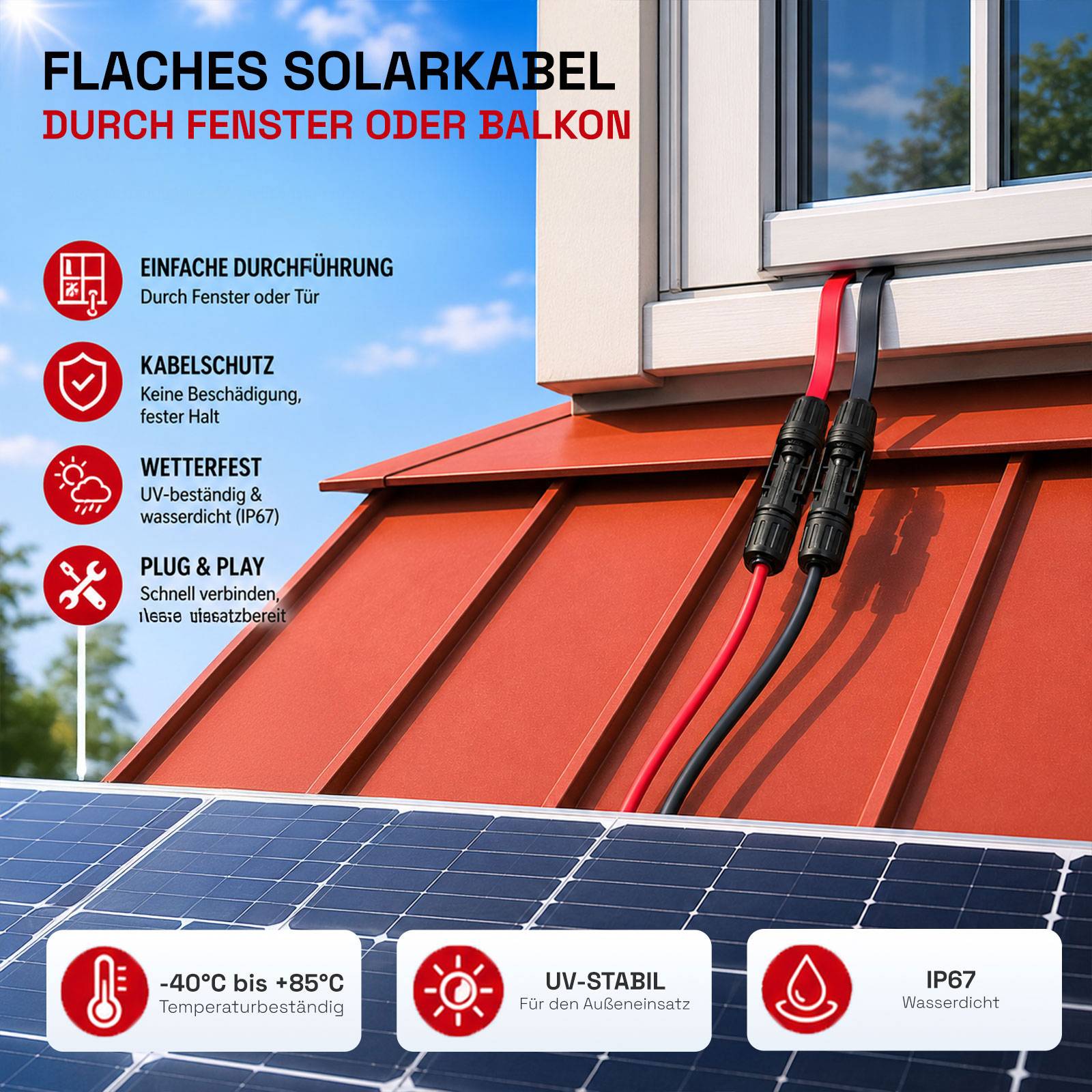 hb-digital 30cm PV Fensterdurchfuehrung 4mm2 1000V bis 30A schwarz