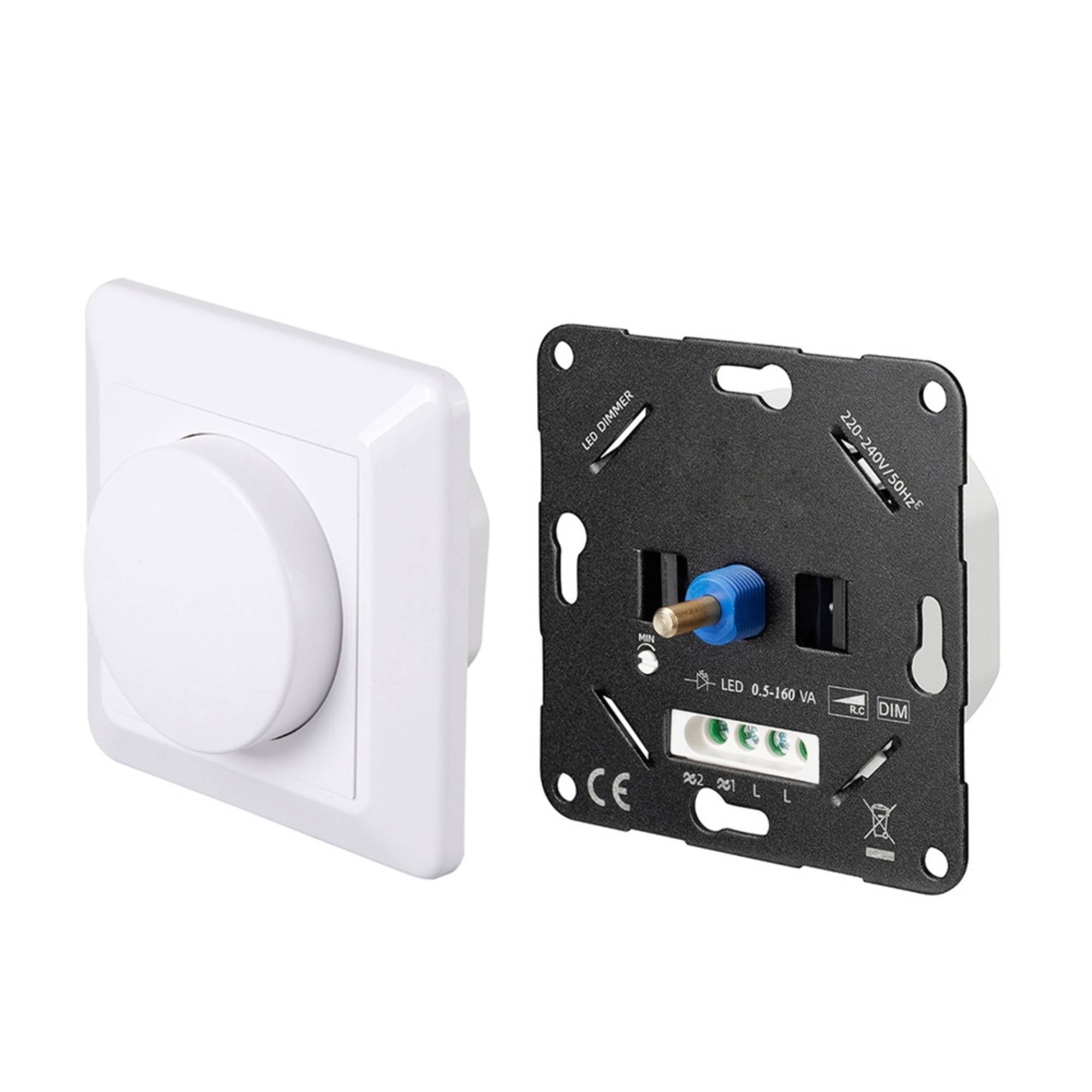 Offgridtec LED Drehdimmer 0,5 bis 160W Unterputz Zwei Wege Dimmschalter für LED und Halogen 230V weiß