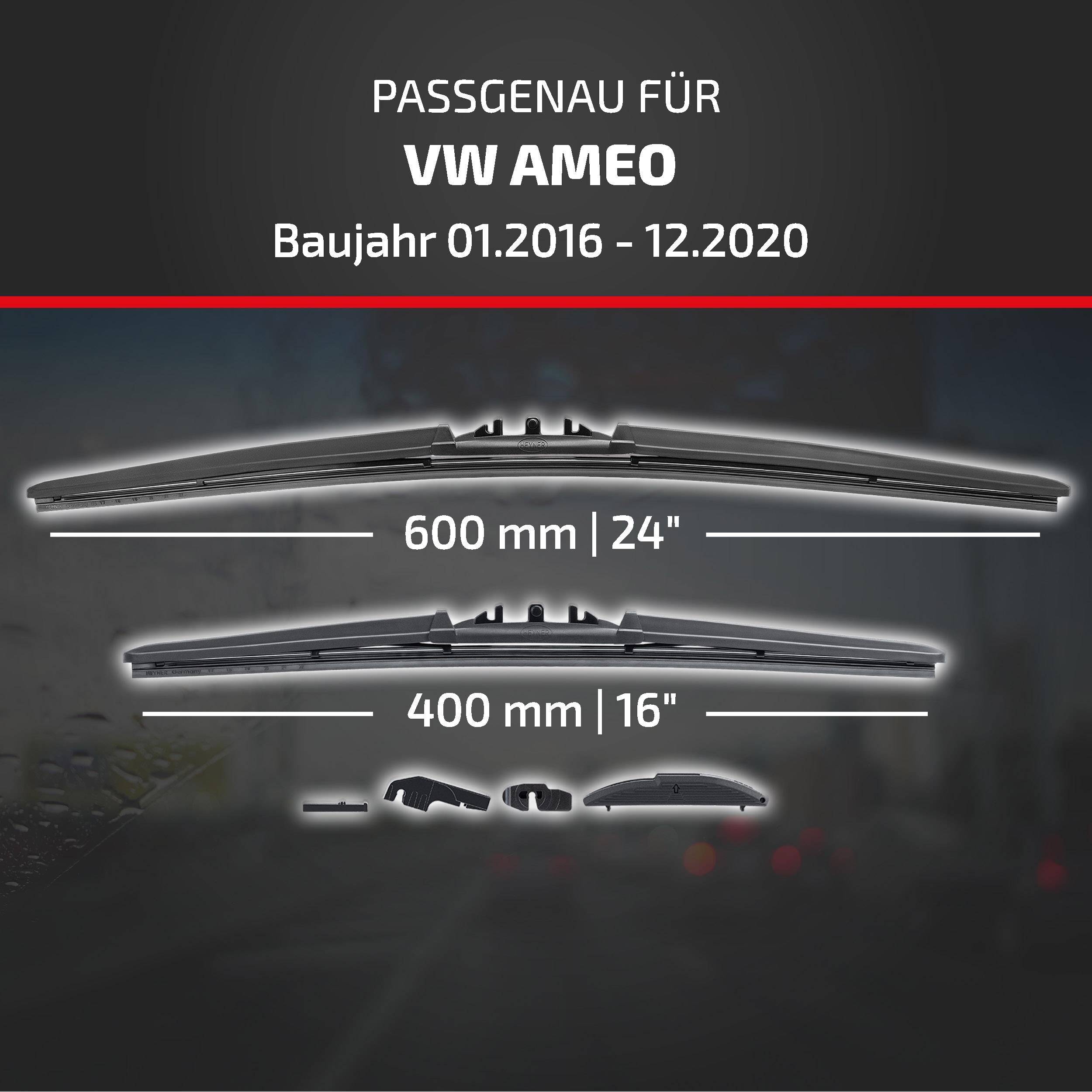 Kompatibilitätsgrafik für VW AMEO 01.2016-12.2020 mit Wischblattgrößen: 600 mm (24