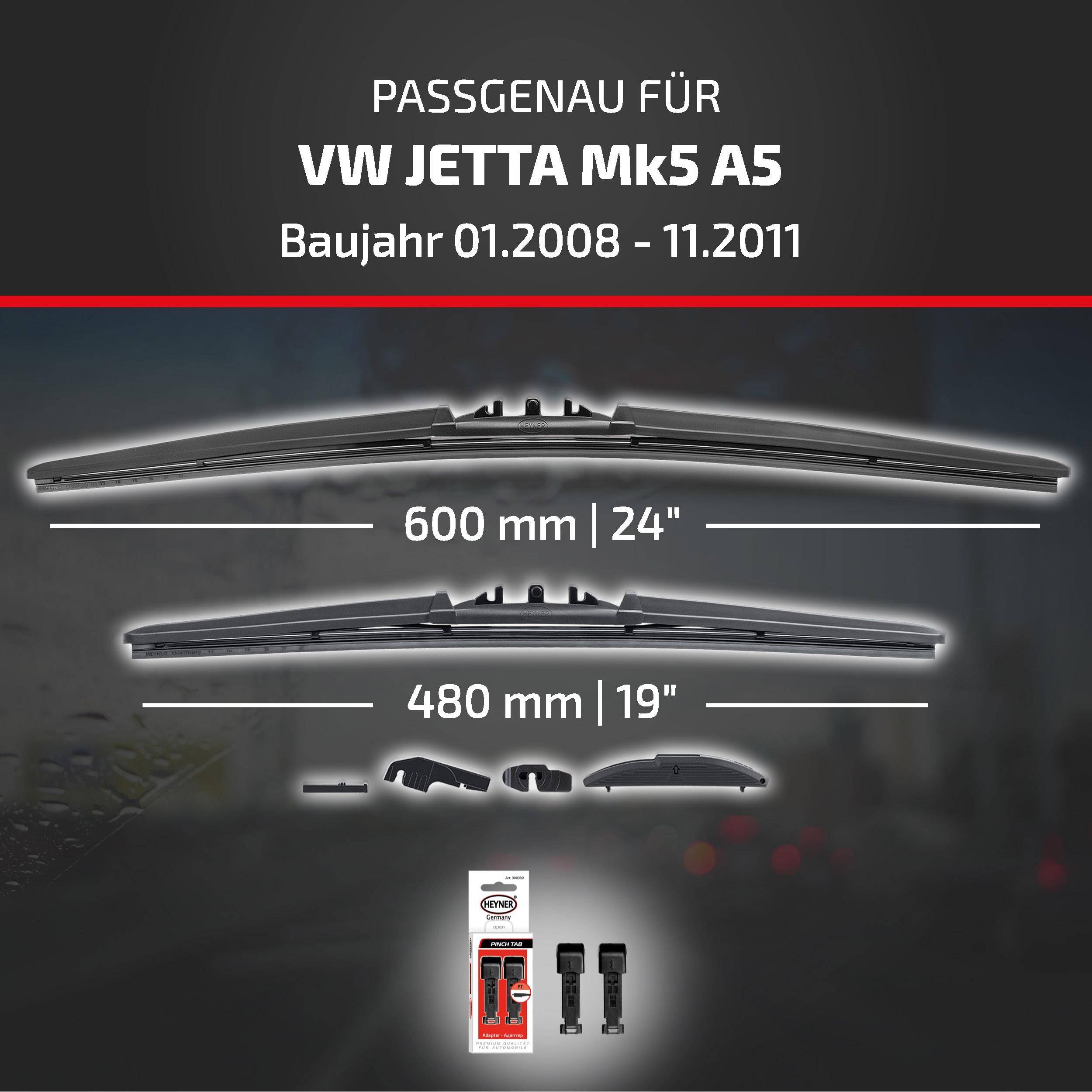 HEYNER® Scheibenwischer für VW JETTA Mk5 01.2008 - 11.2011, HYBRID Flachbalkenwischer,