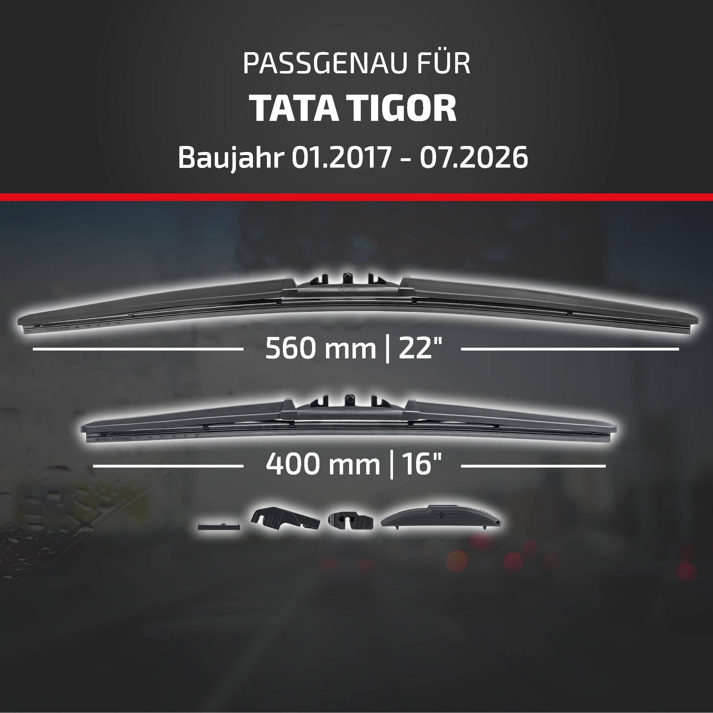 HEYNER® Scheibenwischer für TATA TIGOR (01.2017 - 08.2026) HYBRID Flachbalkenwischer