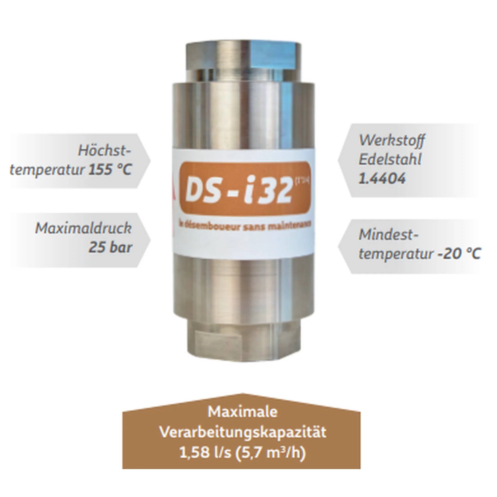 Edelstahl-Industriebauteil mit Bezeichnung „DS-i32