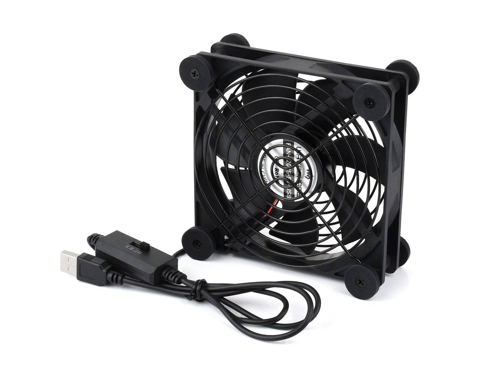 Waveshare 120mm Lüfter, PWM-Motor, 3-Stufen-Regelung, USB-A, 52 CFM, 18 bis 27dB, 5V