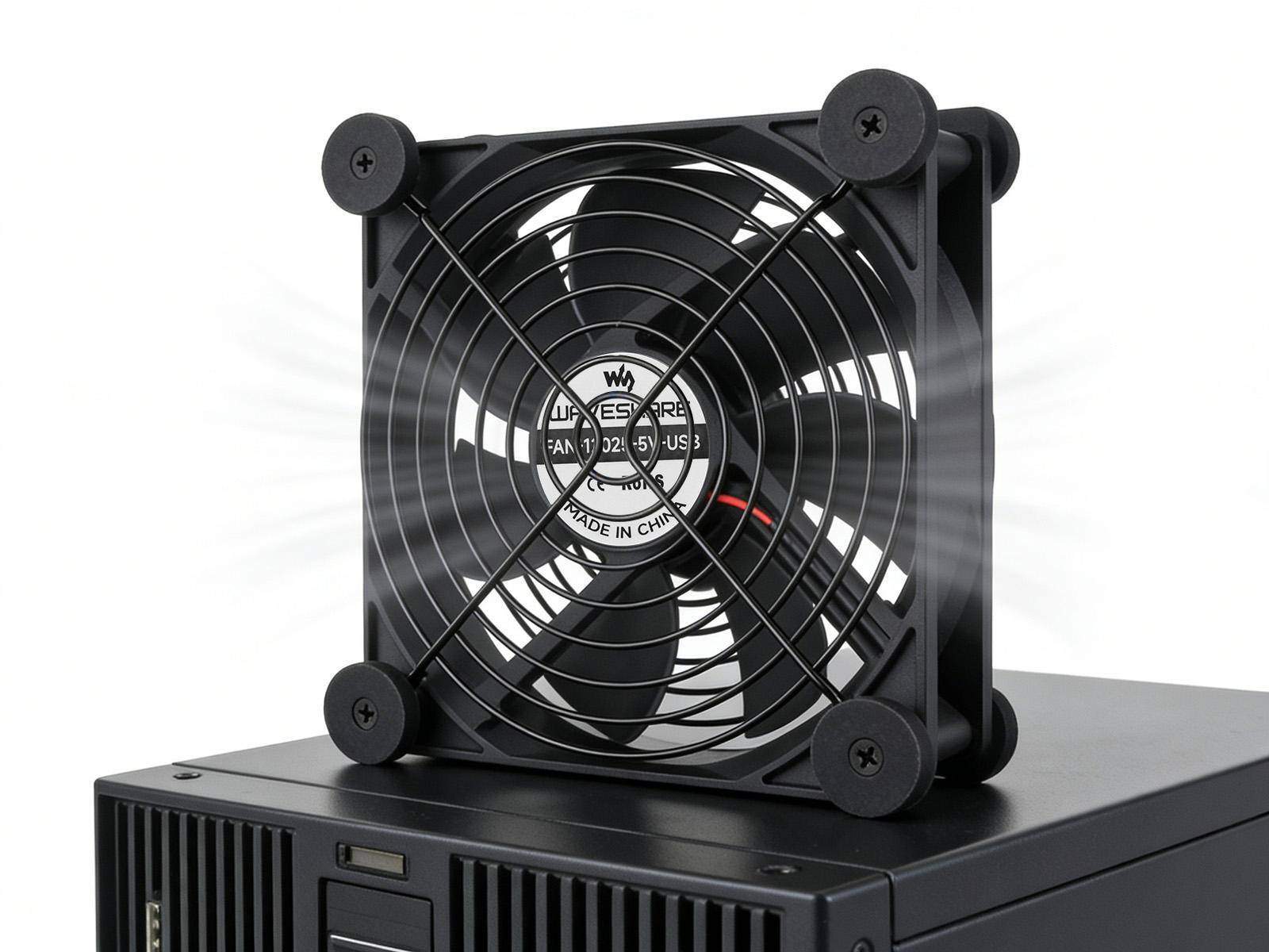 Waveshare 120mm Lüfter, PWM-Motor, 3-Stufen-Regelung, USB-A, 52 CFM, 18 bis 27dB, 5V