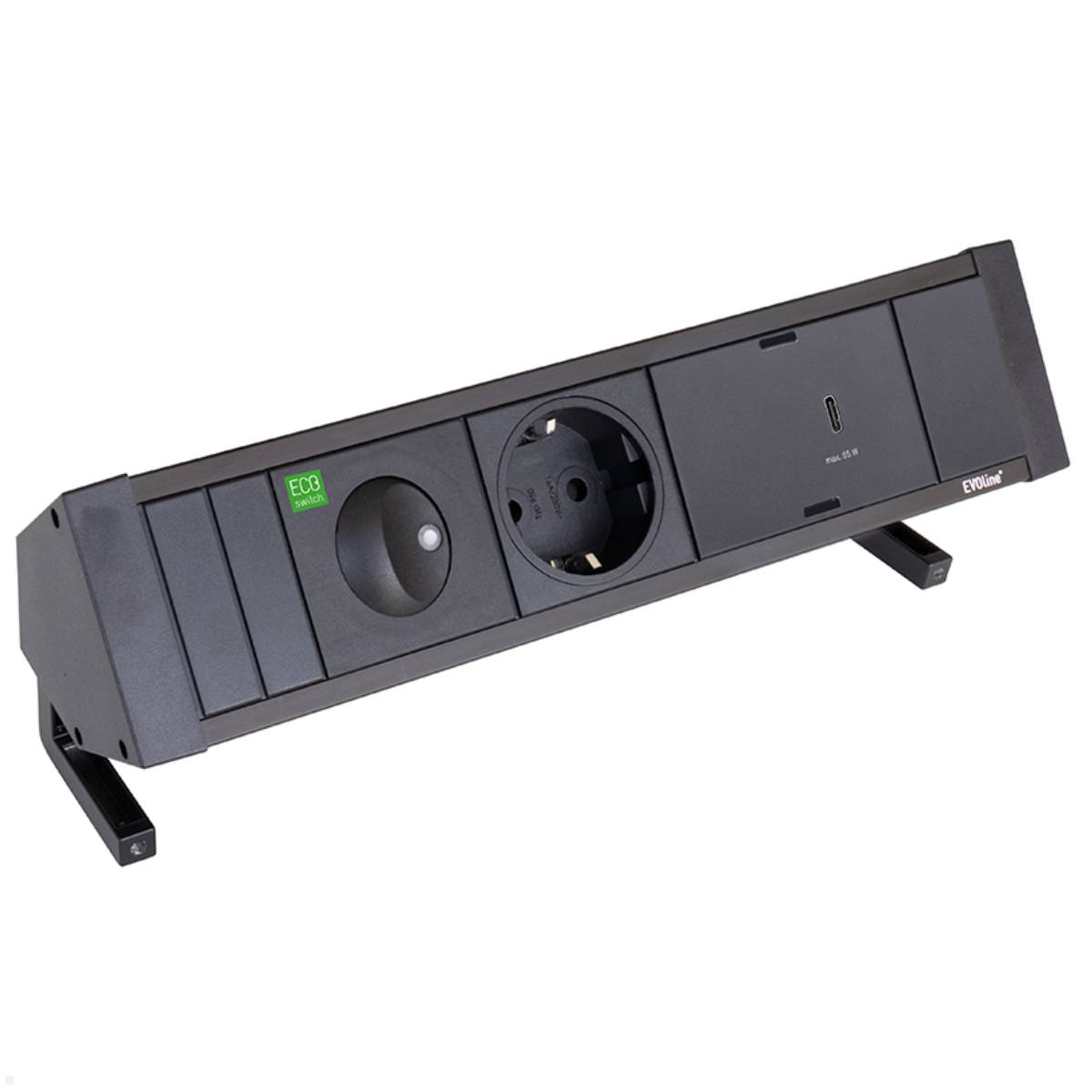 EVOline Dock Square – ECOswitch 1x Schuko, 1x Schalter, 1x Wechselcharger, Schwa...