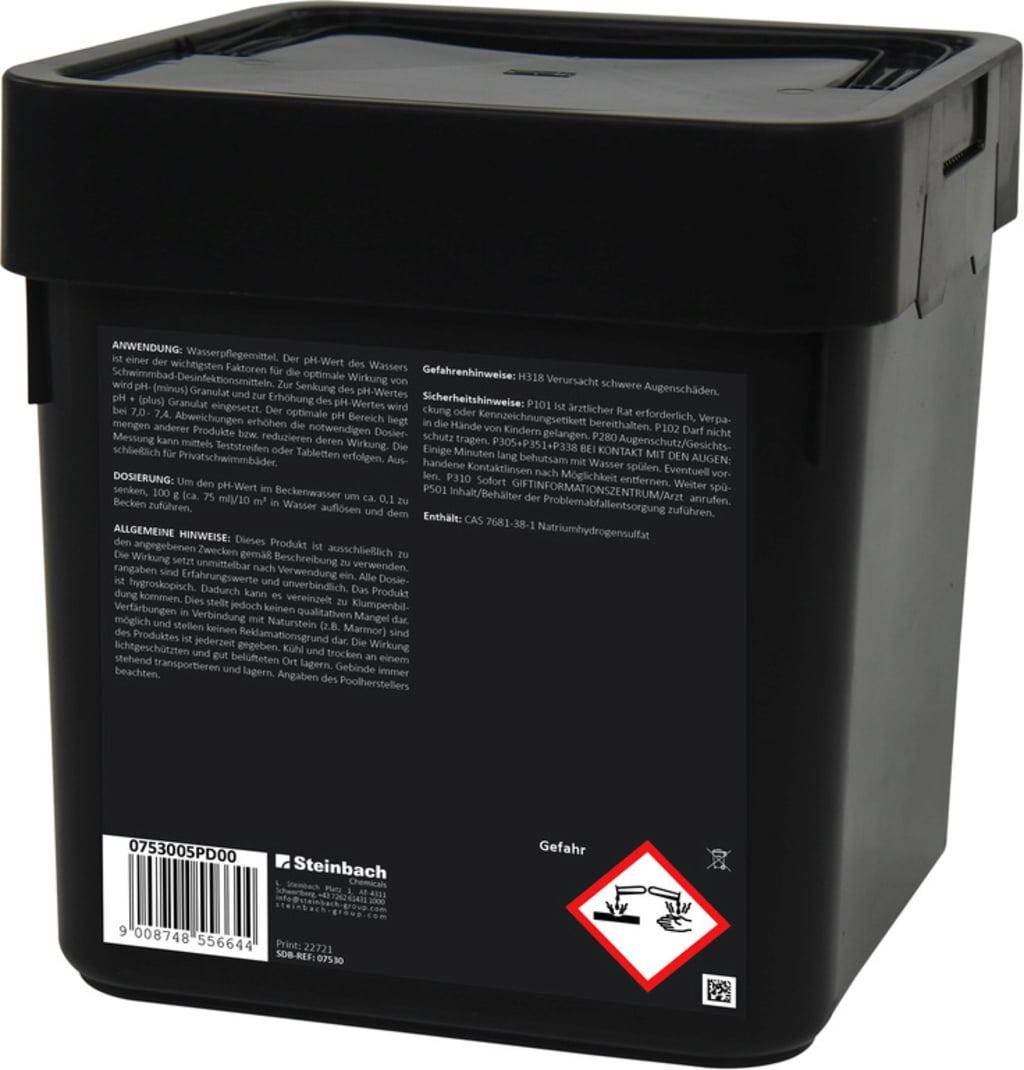 Steinbach | Poolpflege Professional pH-Minus Granulat | Regulierung des pH-Werts | 7,5 kg | effiziente Anwendung für klares Wasser