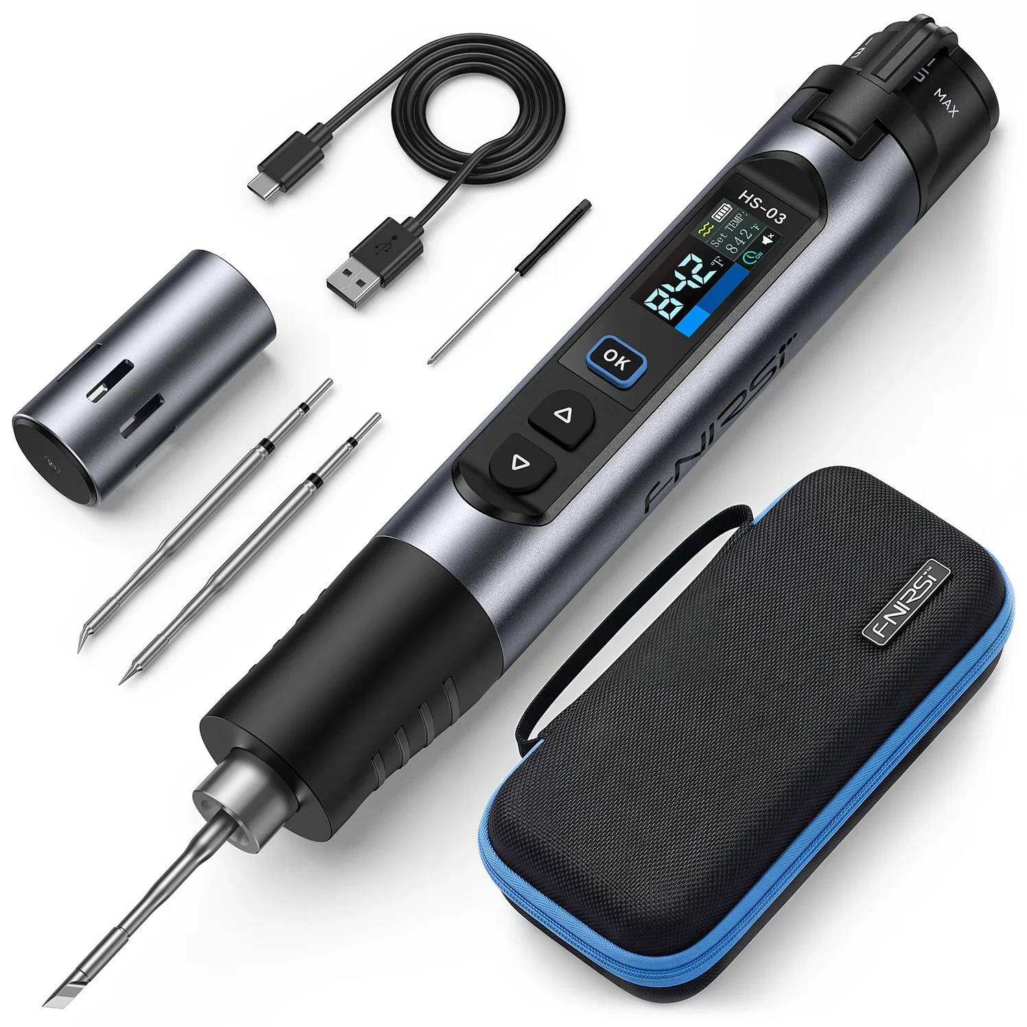 FNIRSI HS-03 Kabelloser Lötkolben 2600mAh Akku, USB-C, 10W, Schnellaufheizung, Set