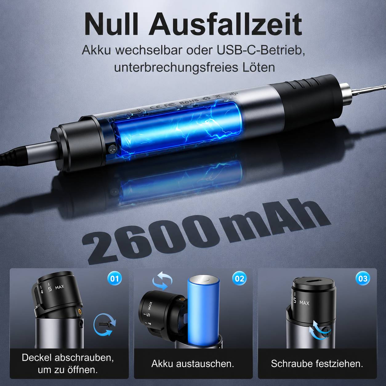 FNIRSI HS-03 Kabelloser Lötkolben 2600mAh Akku, USB-C, 10W, Schnellaufheizung, Set