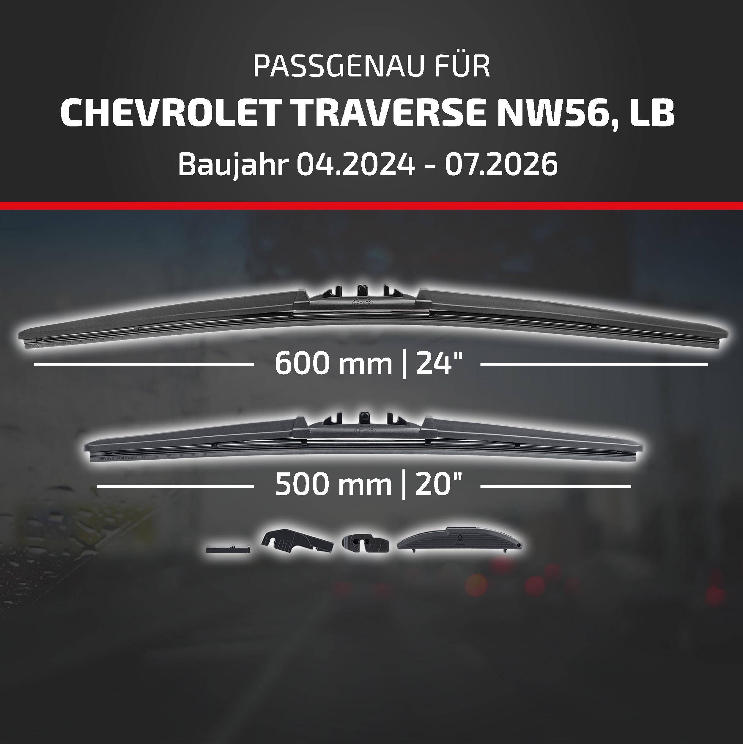 HEYNER® Scheibenwischer für CHEVROLET TRAVERSE 04.2024 - 08.2026, HYBRID Flachbalkenwischer,