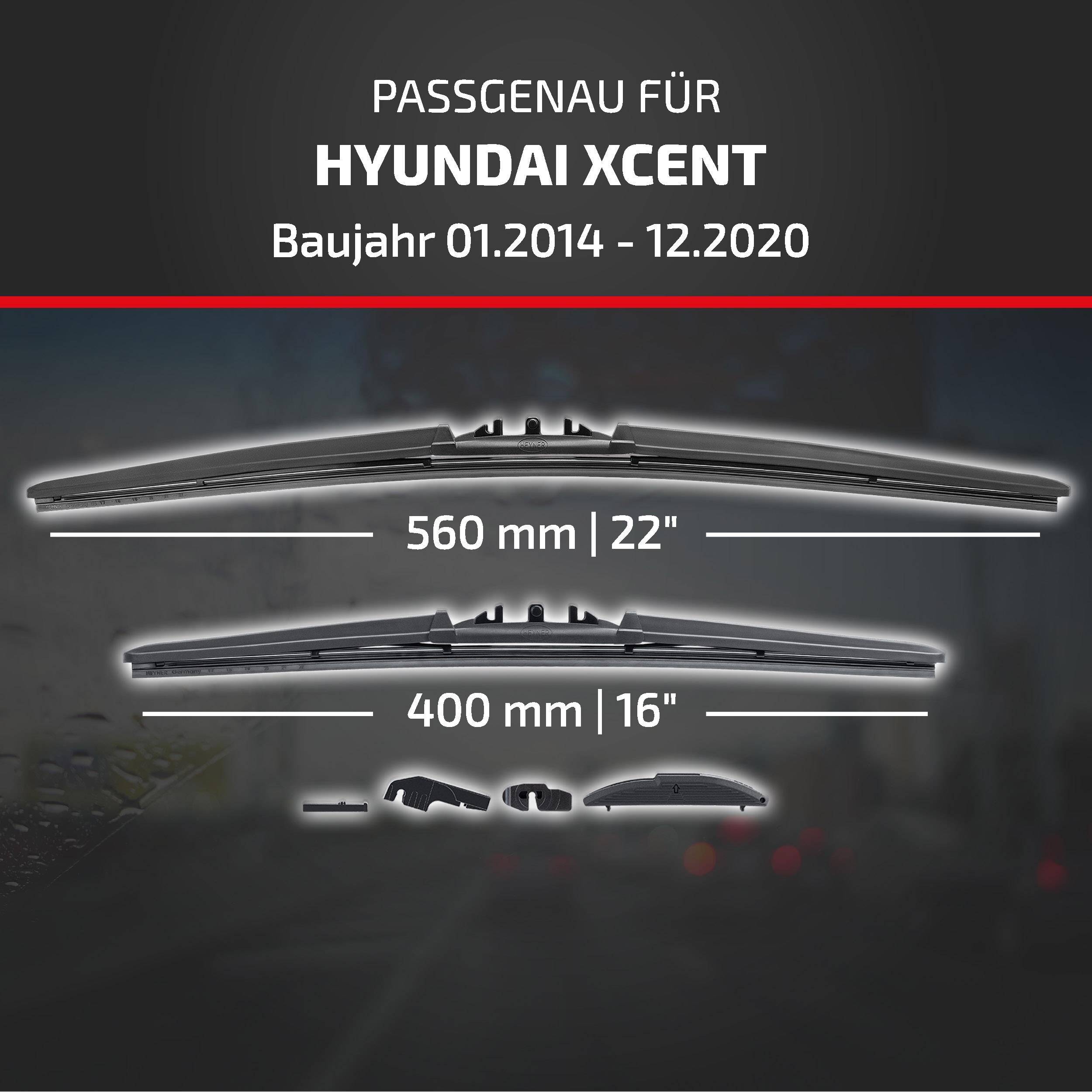 HEYNER® Scheibenwischer für HYUNDAI XCENT (01.2014 - 12.2020) HYBRID Flachbalkenwischer