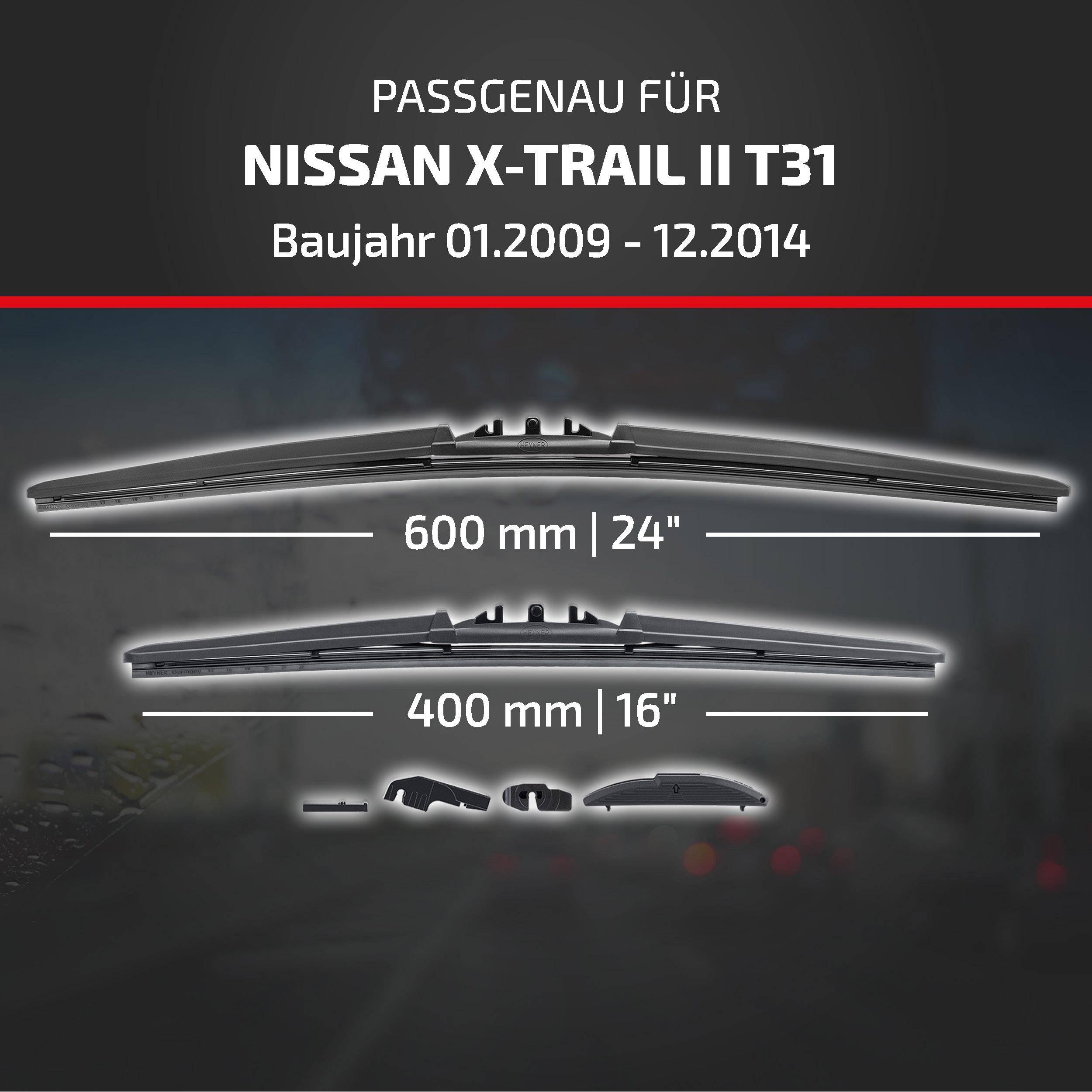 HEYNER® Scheibenwischer für NISSAN X-TRAIL II (01.2009 - 12.2014) HYBRID Flachbalkenwischer