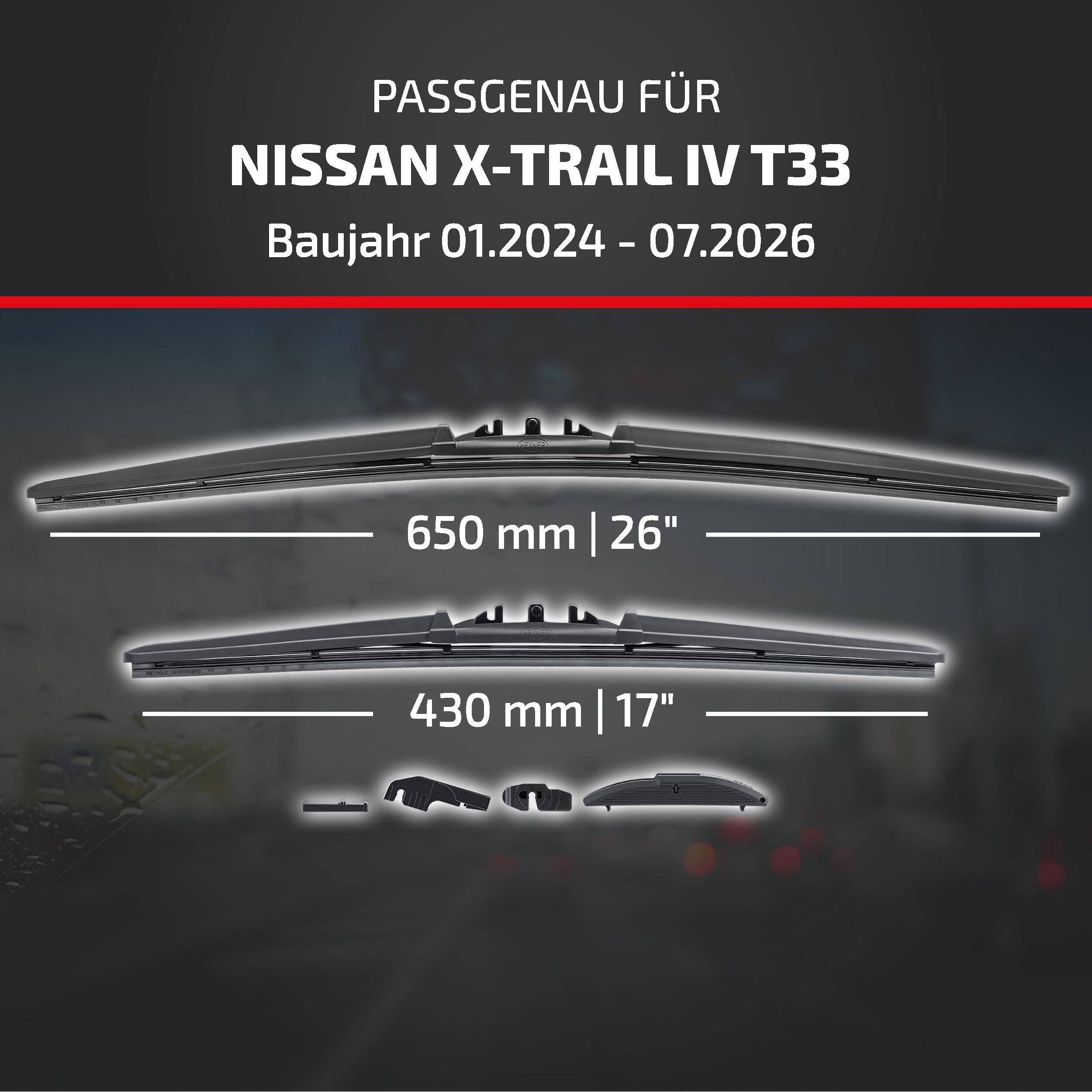HEYNER® Scheibenwischer für NISSAN X-TRAIL IV 01.2024 - 08.2026, HYBRID Flachbalkenwischer,