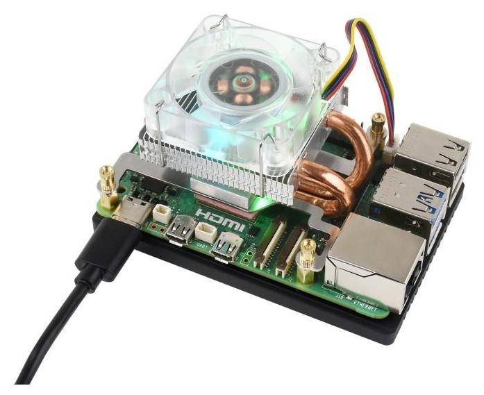 Waveshare Low-Profile ICE Tower CPU-Kühler V2, Lüfter für Raspberry Pi 5, RGB-LED, 5V