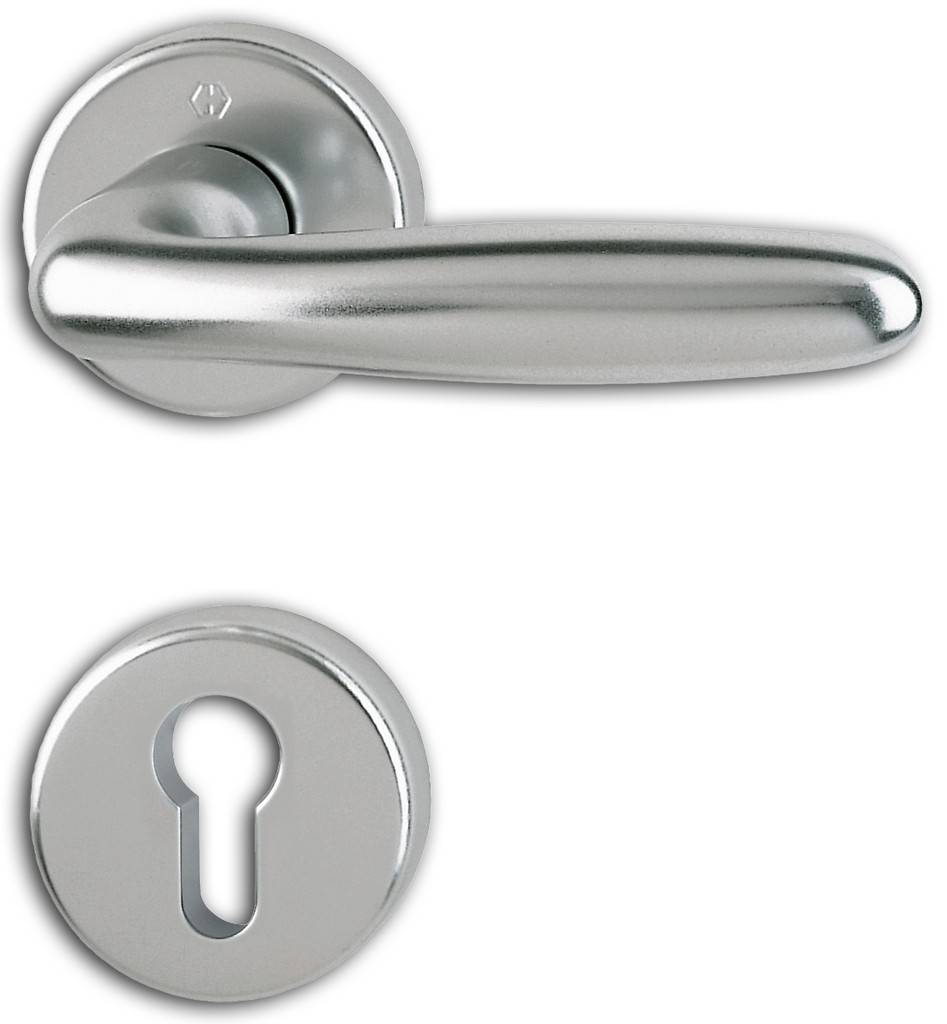 HOPPE-SchnellstiftPlus Aluminium-Rosetten-Türgriff-Garnitur mit Schlüsselrosetten für Innentüren geprüft nach DIN EN 1906 37-0140A, Objekt-Gar