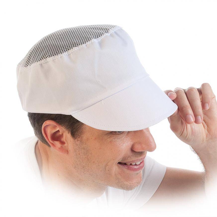 Hygienischer Kopfschutz, Schildmütze mit Netzoberteil, Polycotton, Einheitsgröße, Farbe Weiß, 50 Stück