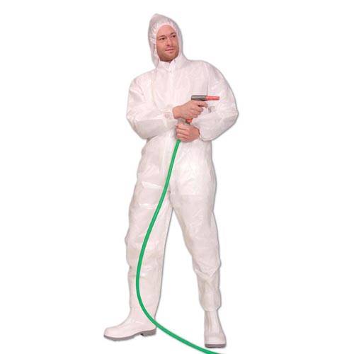 Einweg-Overall mit Kapuze, mit CPE Beschichtung, PP-Vlies, 50g/m², Größe XL, Weiß, 50 Stück