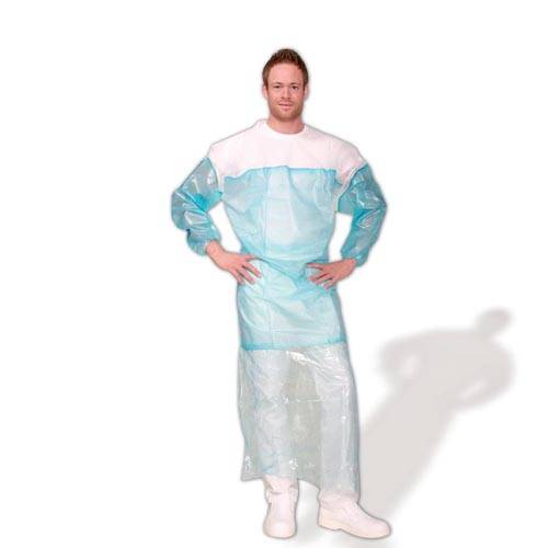 Spezial-Kittel Einwegkittel PP-Kittel DUO, 3 in EINEM, XXL, 156x166cm, Weiß-Blau, 100 Stück