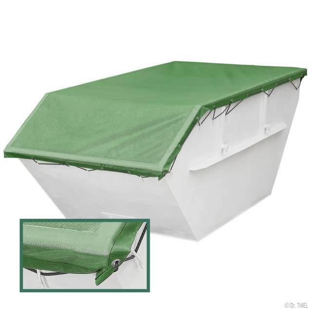 Gummiertes PES-Gewebe Plane, luftdurchlässig, geöst, 3,1 x 8,0m, 260g/m², mit Seil, Grün