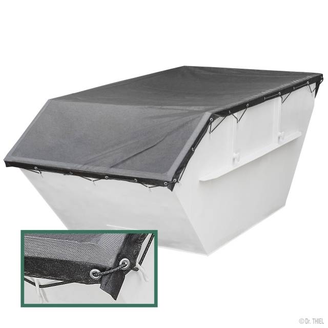 Gummiertes PES-Gewebe Plane, luftdurchlässig, geöst, 3,1 x 8,0m, 260g/m², mit Seil, Schwarz