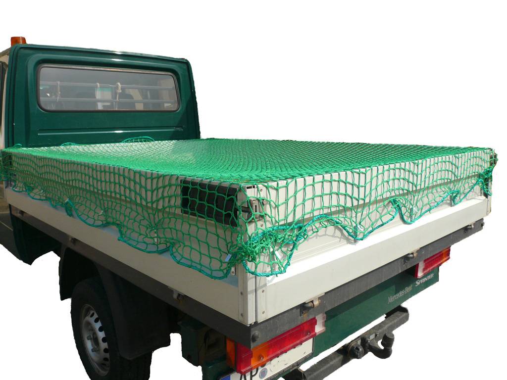 Pritschenabdecknetz, Maschenweite 100mm, Kordel 6mm, 2,7 x 2,5m, Grün