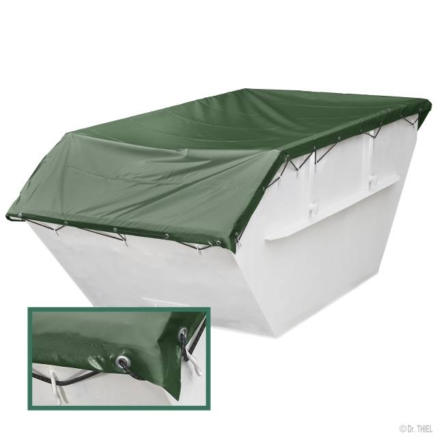 Standard-Containerplane PVC-Plane, geöst, wasserdicht, 3,1 x 7,0m, 630g/m², mit Seil, Grün