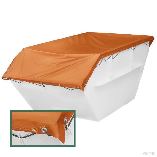 Standard-Containerplane PVC-Plane, geöst, wasserdicht, 2,3 x 5,0m, 630g/m², mit Seil, Orange