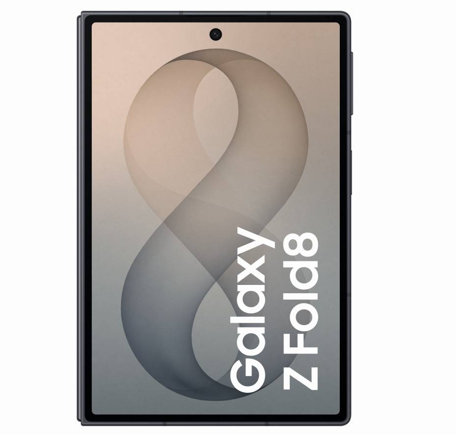 Ein geschlossenes Samsung Galaxy Z Fold8 Faltsmartphone, mit einem großen stilisierten 