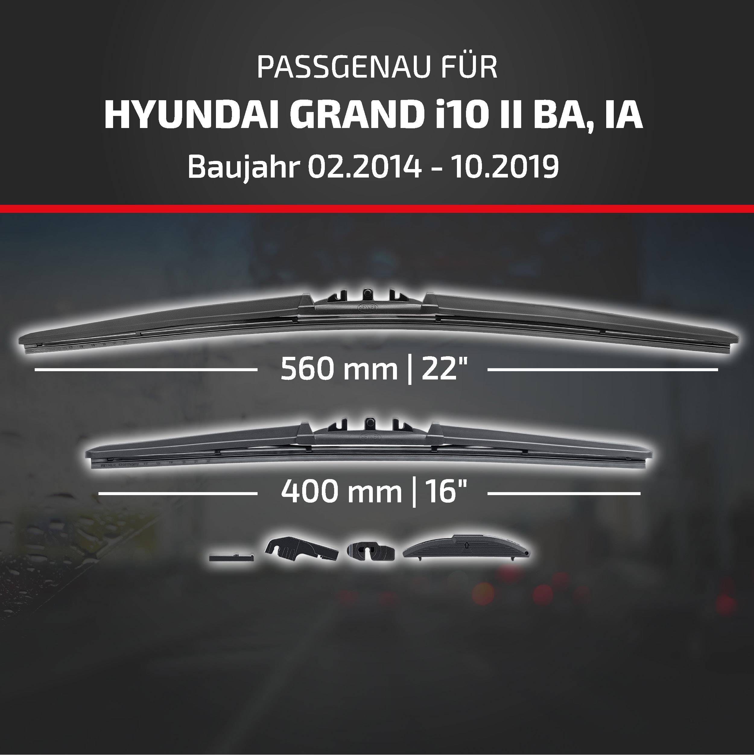 HEYNER® Scheibenwischer für HYUNDAI GRAND i10 II (02.2014 - 10.2019) HYBRID Flachbalkenwischer