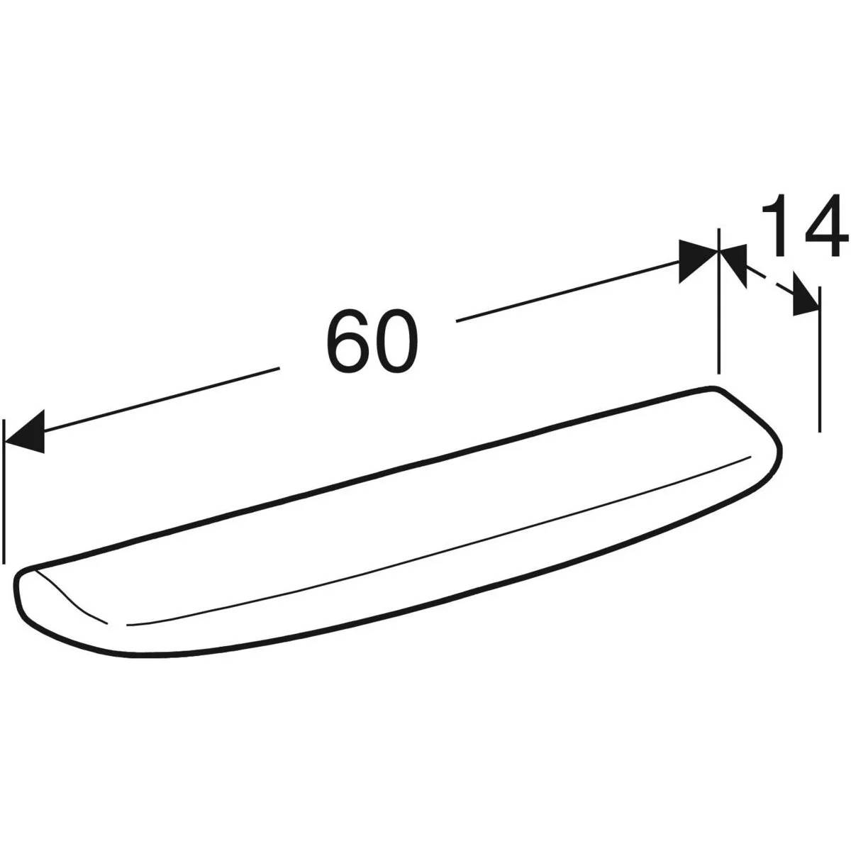 Geberit Wandablage Bastia, 600x70x140mm, Kristallporzellan, umlaufender Rand, weiß glänzend, 1 Stk.