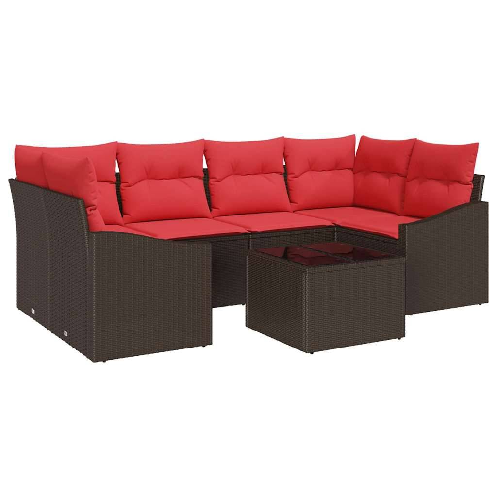 vidaXL Sofa Set 7 stk. 3-Sitzanzahl Braun und Rot Poly Rattan