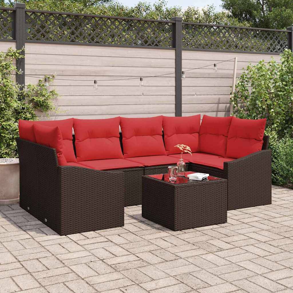 vidaXL Sofa Set 7 stk. 3-Sitzanzahl Braun und Rot Poly Rattan