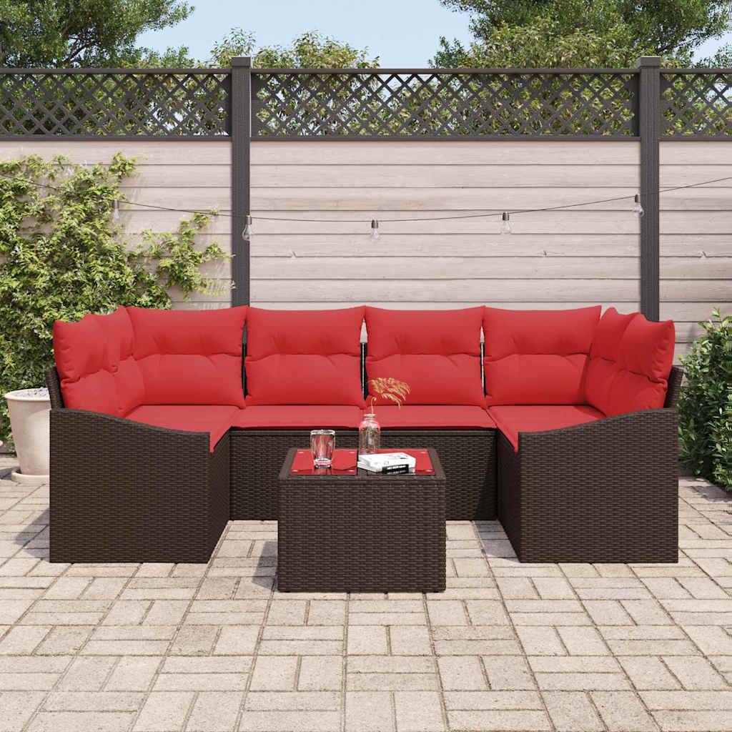 vidaXL Sofa Set 7 stk. 3-Sitzanzahl Braun und Rot Poly Rattan