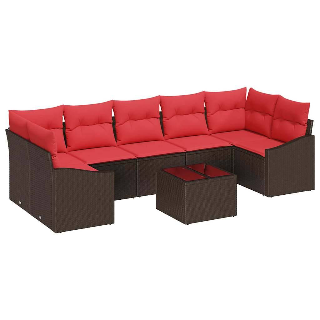 vidaXL Sofa Set 8 stk. 7-Sitzanzahl Braun und Rot Poly-Rattan