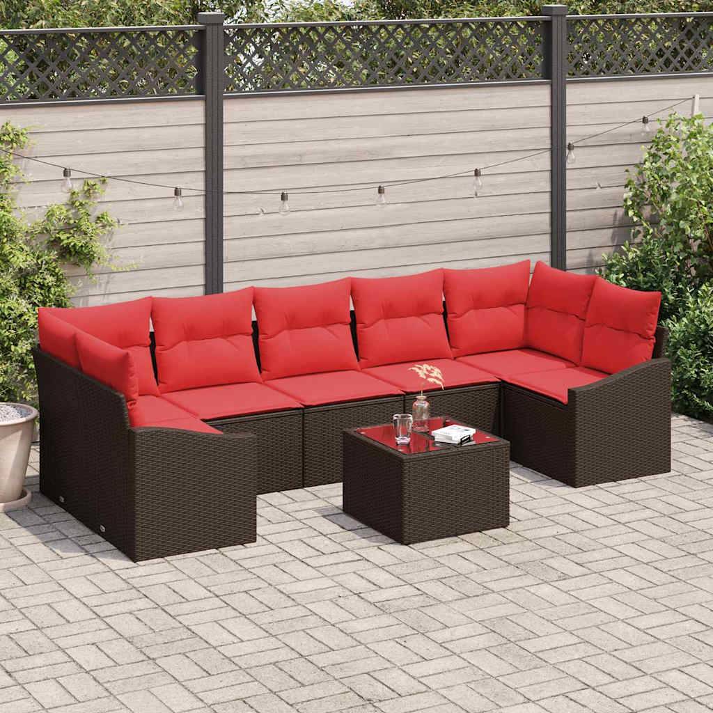 vidaXL Sofa Set 8 stk. 7-Sitzanzahl Braun und Rot Poly-Rattan