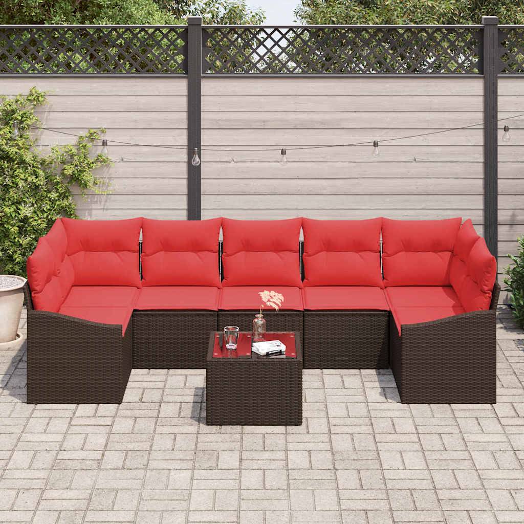 vidaXL Sofa Set 8 stk. 7-Sitzanzahl Braun und Rot Poly-Rattan