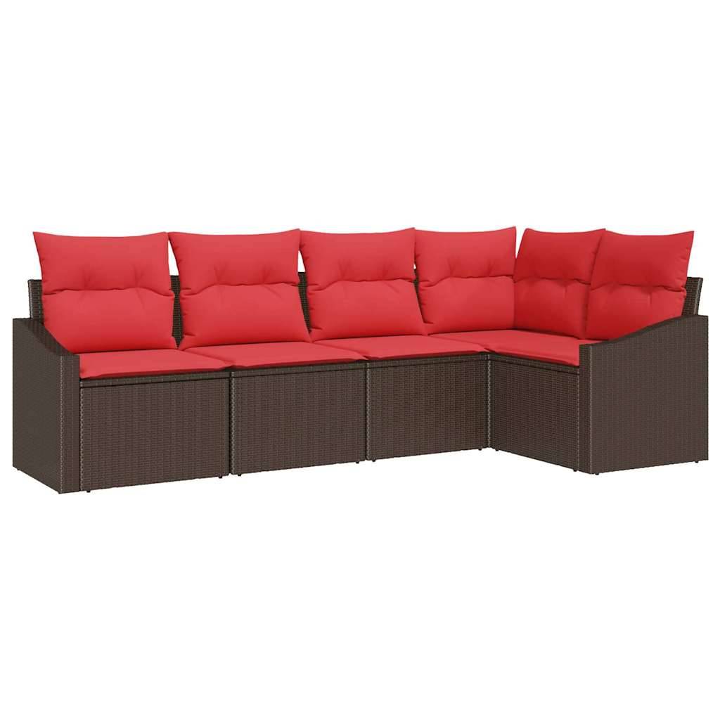 vidaXL Sofa Set 5 Stk. Braun [Synthetisch]: Poly Rattan