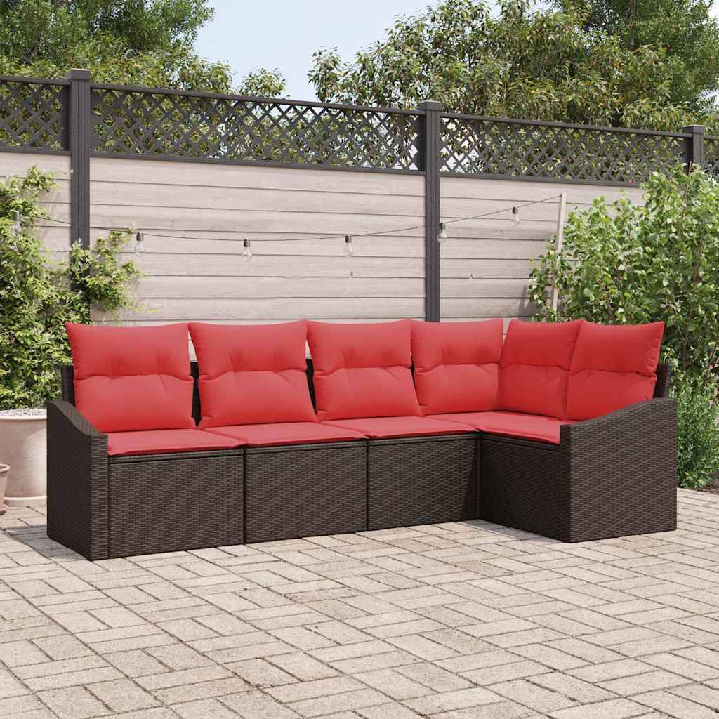 vidaXL Sofa Set 5 Stk. Braun [Synthetisch]: Poly Rattan