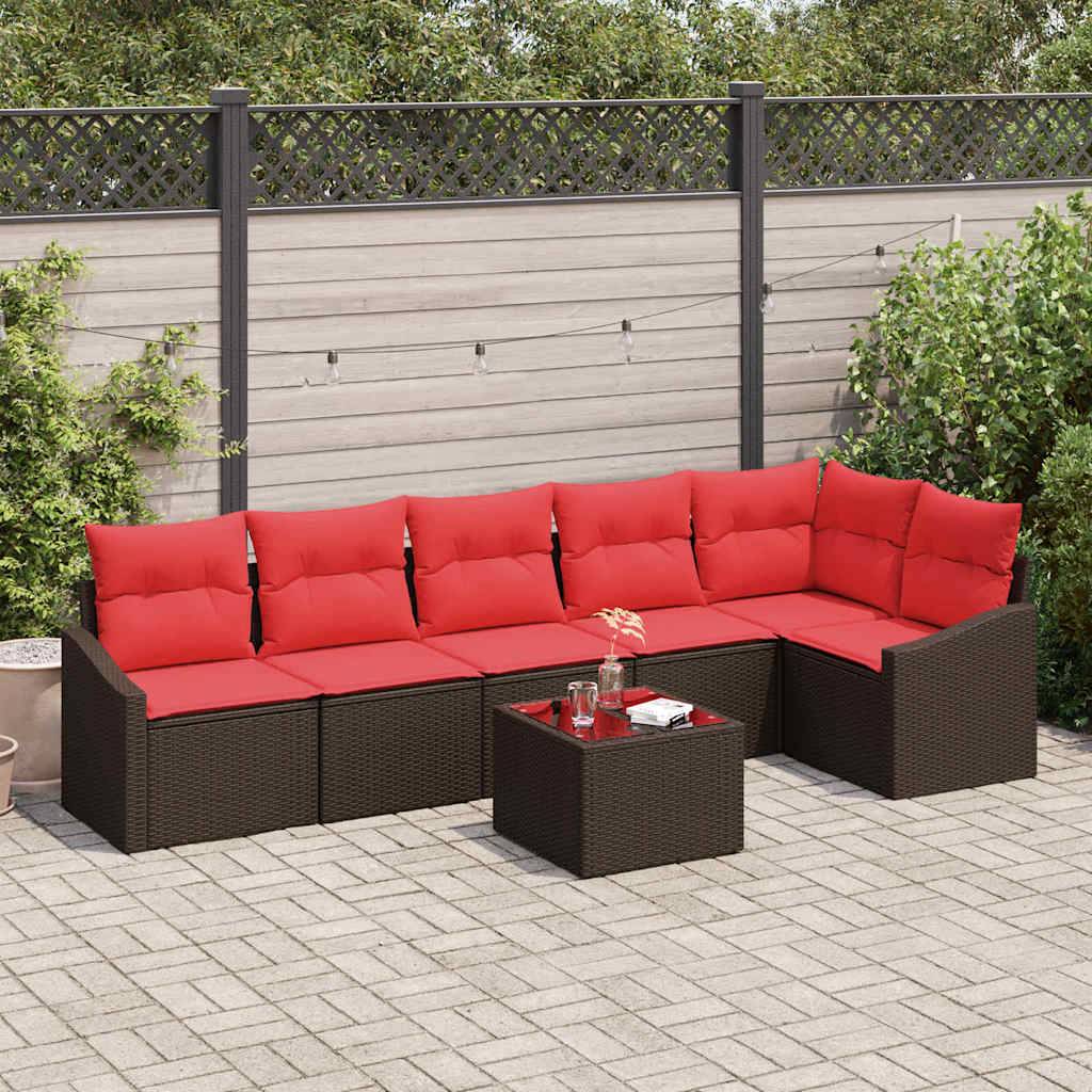 vidaXL Sofa Set 7 Stk. Braun [Synthetisch]: Poly Rattan
