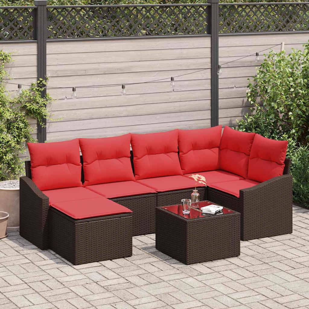 vidaXL Sofa Set 7 Stk. Braun [Synthetisch]: Poly Rattan